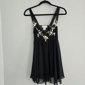 Flora Nikrooz Black Floral Embroidered Slip Size S NWT